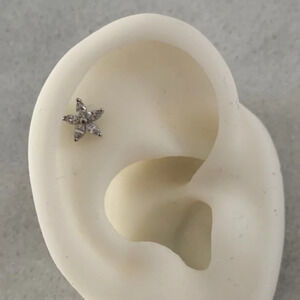 Silver Crystal Flower Cartilage Earring Brand New